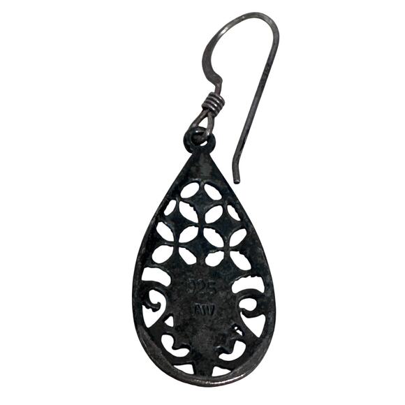 Sterling Silver Filigree Teardrop Earrings Simulated Opal Gemstone Jewelry Women - Picture 3 of 6